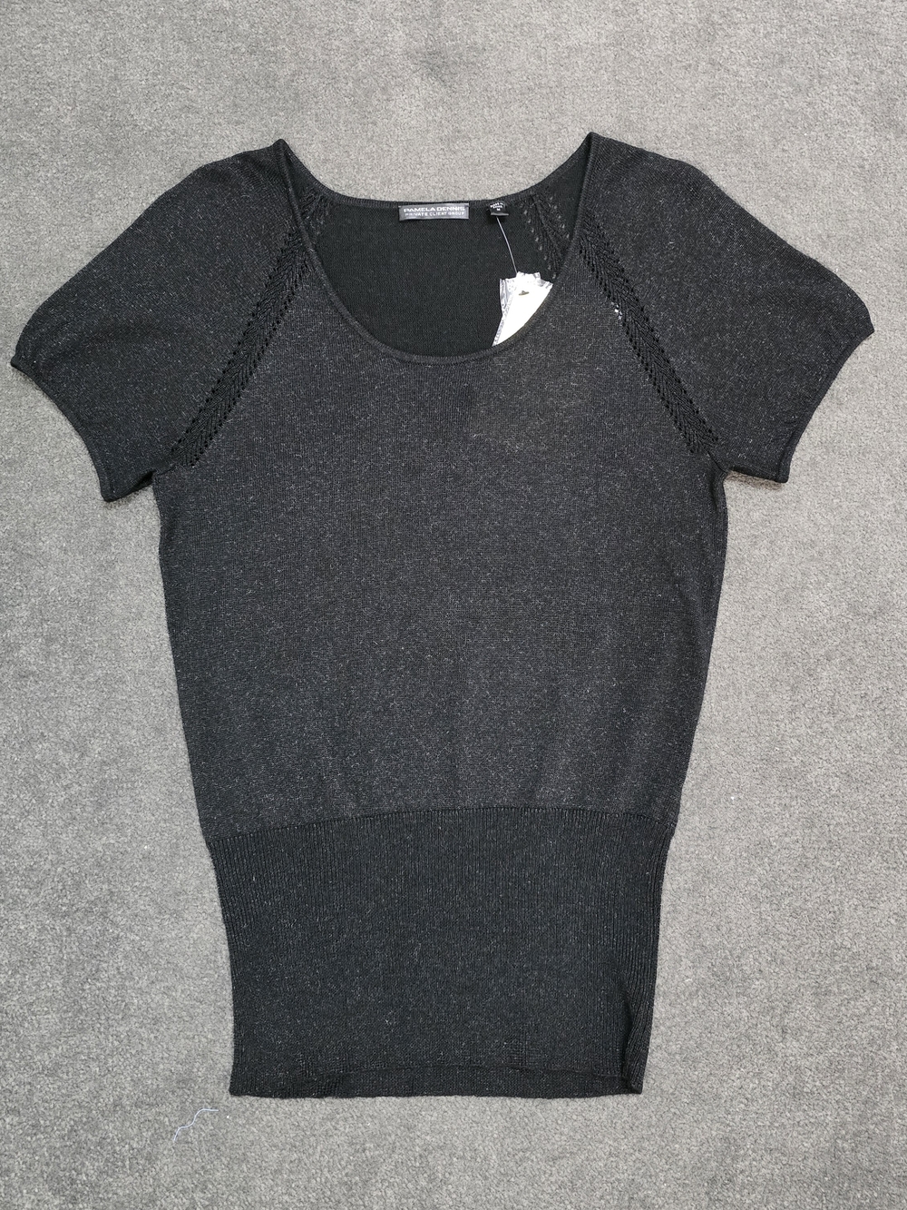 Pamela Dennis Black Short-Sleeve Scoop Neck Top